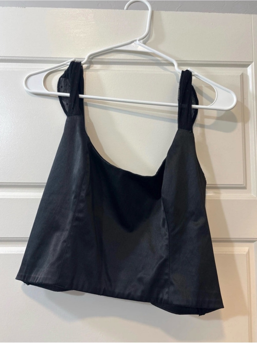 American Eagle Outfitters Black Satin Cropped Tank with Wide Straps